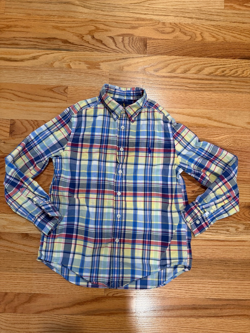 Ralph Lauren Boys M 10-12 Madras Plaid Button Down Shirt 100% Cotton